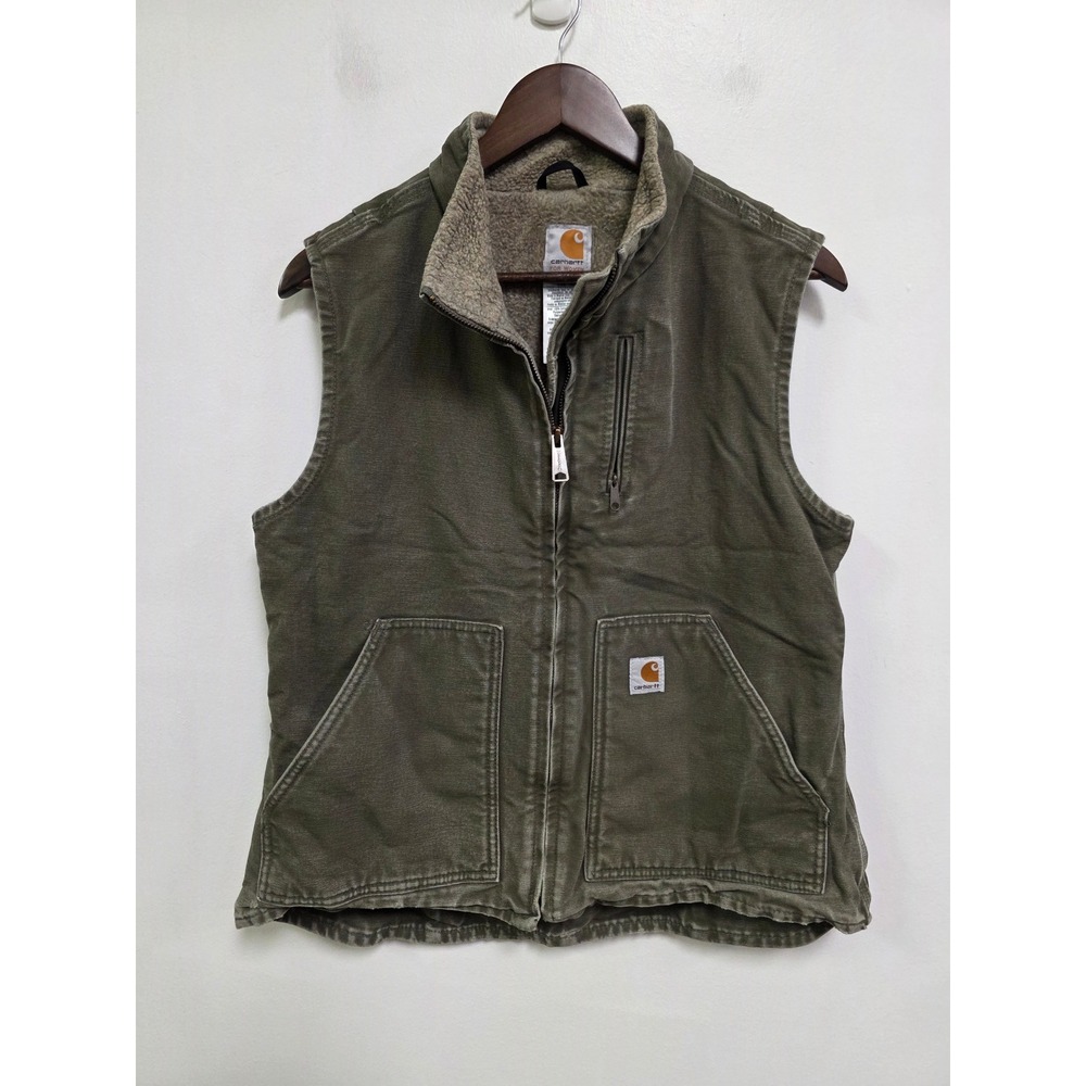 Carhartt Womens Vintage Mock Neck Sherpa Lined Vest Size M Green Workwear WV001